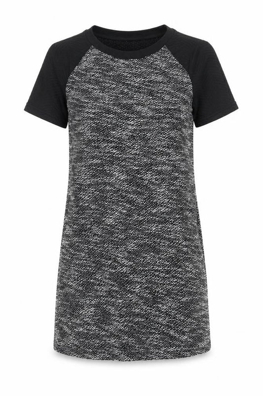 Front view of Atmosphere women’s black polyester t-shirt dress, size UK 8, round neck pullover