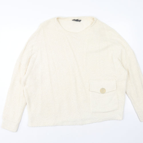 Primark Womens Ivory Round Neck Cotton Pullover Jumper Size 12 Pullover