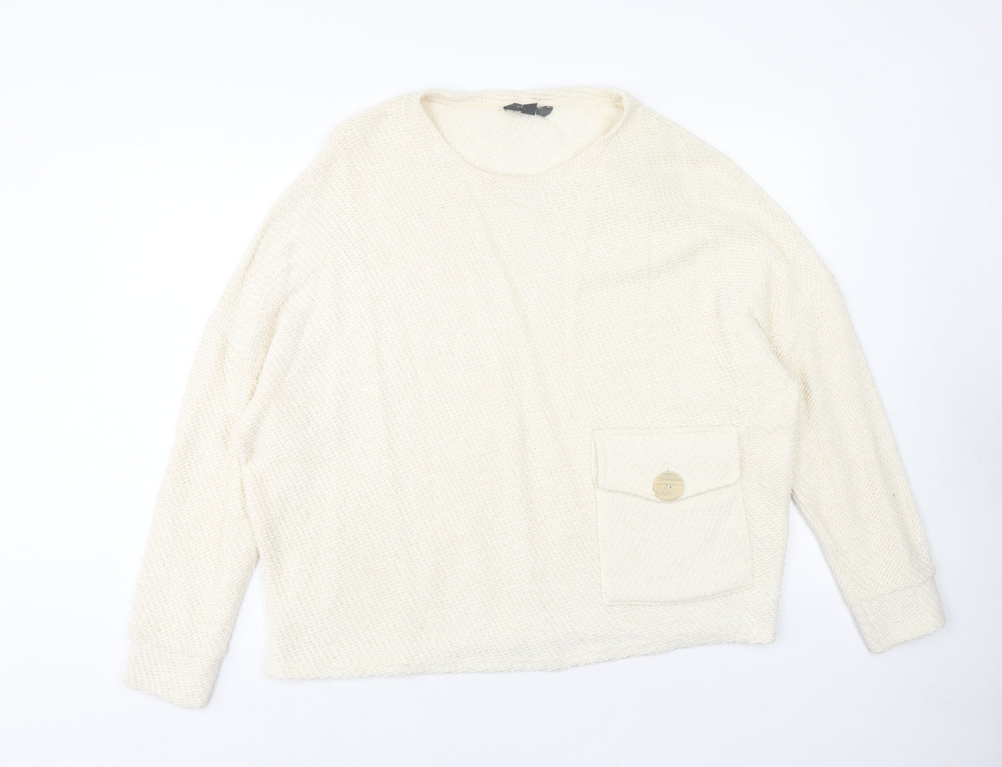 Primark Womens Ivory Round Neck Cotton Pullover Jumper Size 12 Pullover