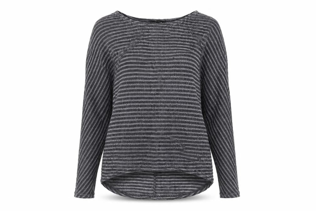 Front view of New Look women’s grey round neck striped polyester jumper, size S