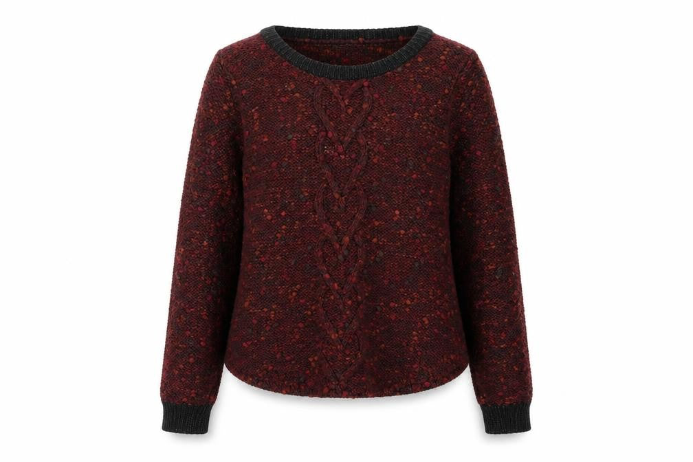 Front view of Warehouse women’s red scoop neck acrylic jumper, size UK 10