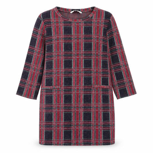 Front view of Tu women’s pink plaid polyester shift, size UK 10, round neck pullover