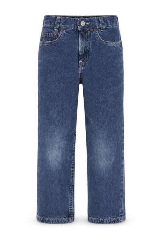 Front view of Marks & Spencer boys’ blue cotton straight jeans, size 4XL, regular zip