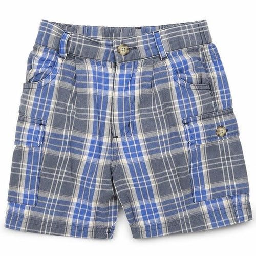 Next Boys Blue Plaid Cotton Cargo Shorts Size 2 Years Regular Zip