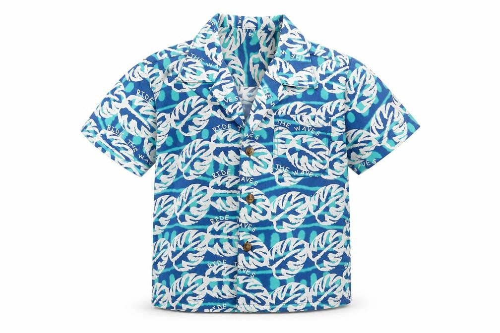 Mothercare Boys Blue Geometric Cotton Basic Button-Up Size 9-12 Months V-Neck Button