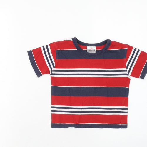 Ladybird Boys Red Striped Cotton Basic T-Shirt Size 12-18 Months Round Neck Pullover - 1.5-2 Years