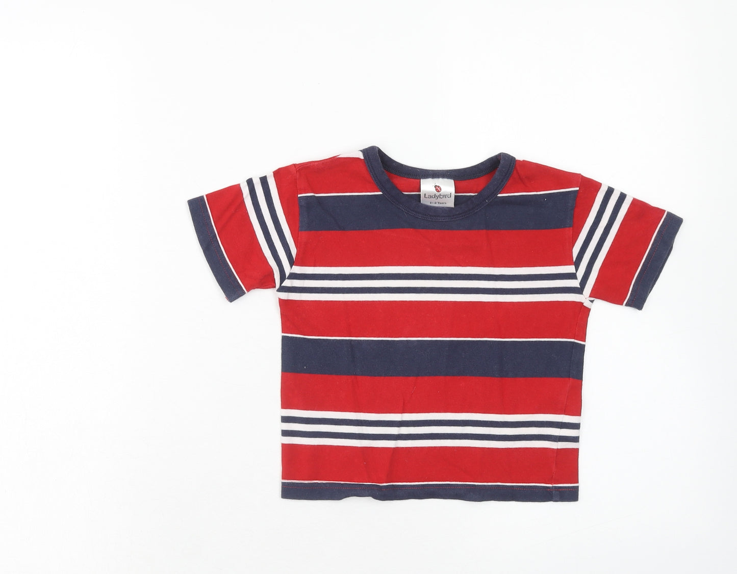 Ladybird Boys Red Striped Cotton Basic T-Shirt Size 12-18 Months Round Neck Pullover - 1.5-2 Years