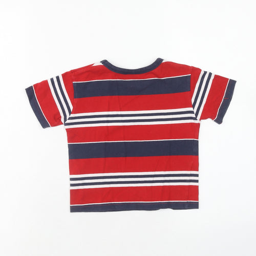 Ladybird Boys Red Striped Cotton Basic T-Shirt Size 12-18 Months Round Neck Pullover - 1.5-2 Years