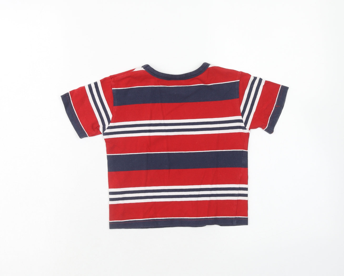 Ladybird Boys Red Striped Cotton Basic T-Shirt Size 12-18 Months Round Neck Pullover - 1.5-2 Years