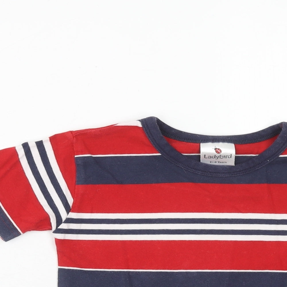 Ladybird Boys Red Striped Cotton Basic T-Shirt Size 12-18 Months Round Neck Pullover - 1.5-2 Years