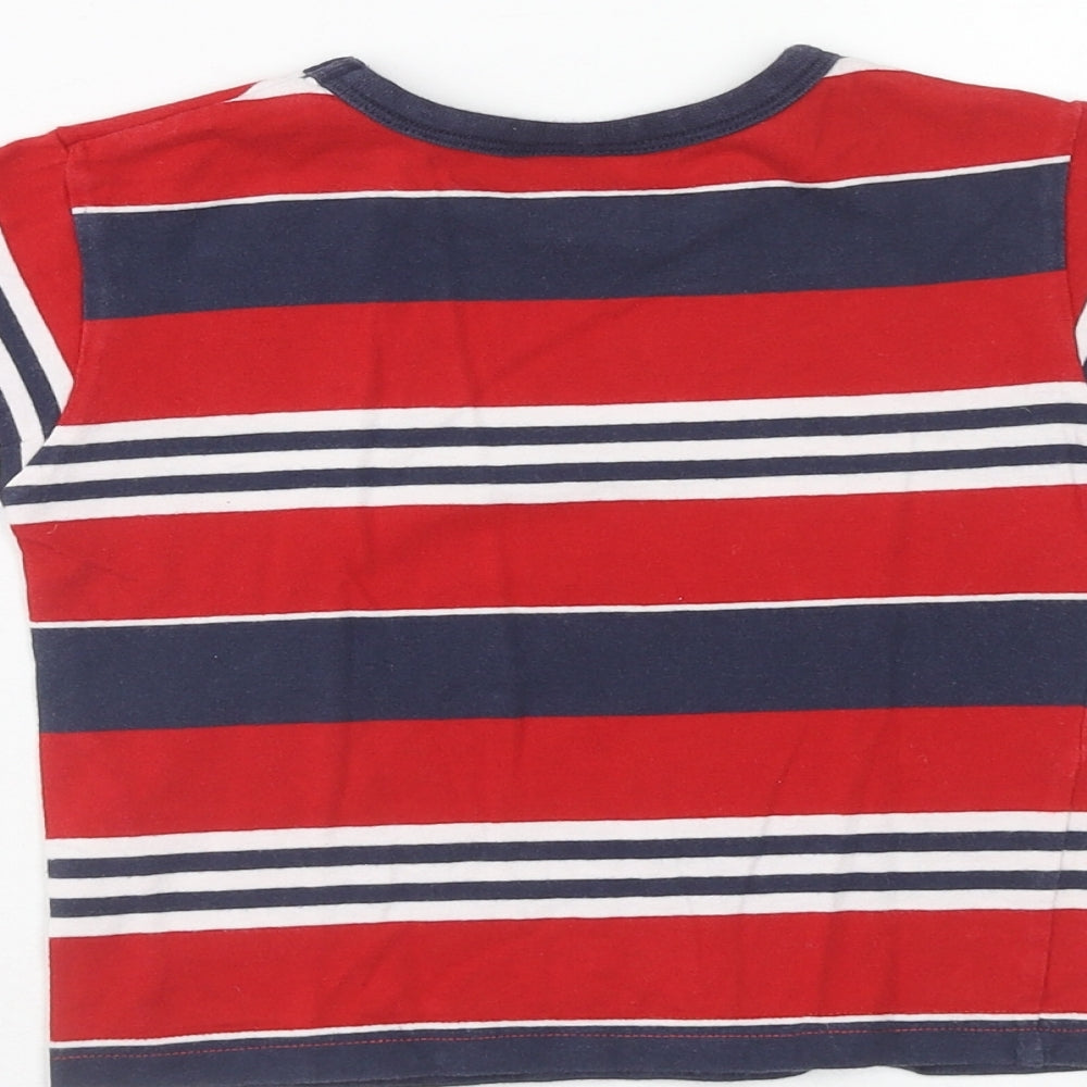 Ladybird Boys Red Striped Cotton Basic T-Shirt Size 12-18 Months Round Neck Pullover - 1.5-2 Years