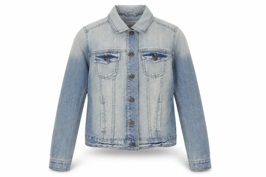 Front view of New Look women’s blue jacket, size UK 8, button