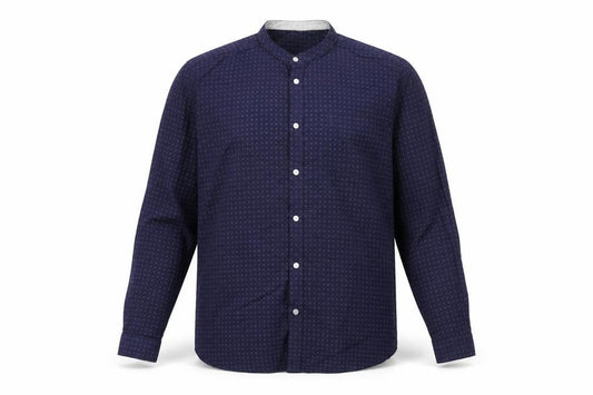 Easy Mens Blue Geometric Cotton Button-Up Size L Round Neck Button
