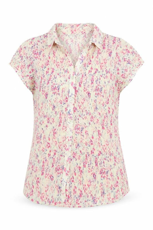 Front view of Editions women’s ivory geometric polyester basic button-up, size UK 10, collared