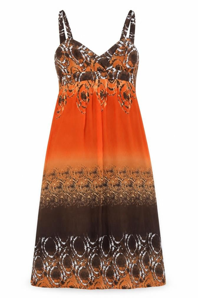 RJR.John Rocha Womens Orange Geometric Polyester Fit & Flare Size 12 V-Neck Zip