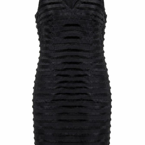French Connection Womens Black Striped Acetate Bodycon Size 6 V-Neck Zip