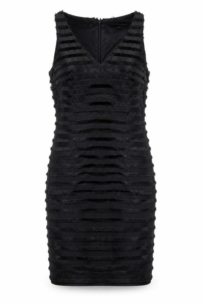 French Connection Womens Black Striped Acetate Bodycon Size 6 V-Neck Zip