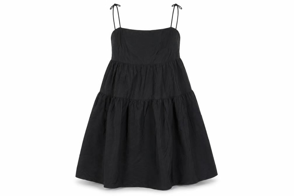 Front view of Divided women’s black polyester trapeze & swing, size UK 12, square neck zip - drop hem