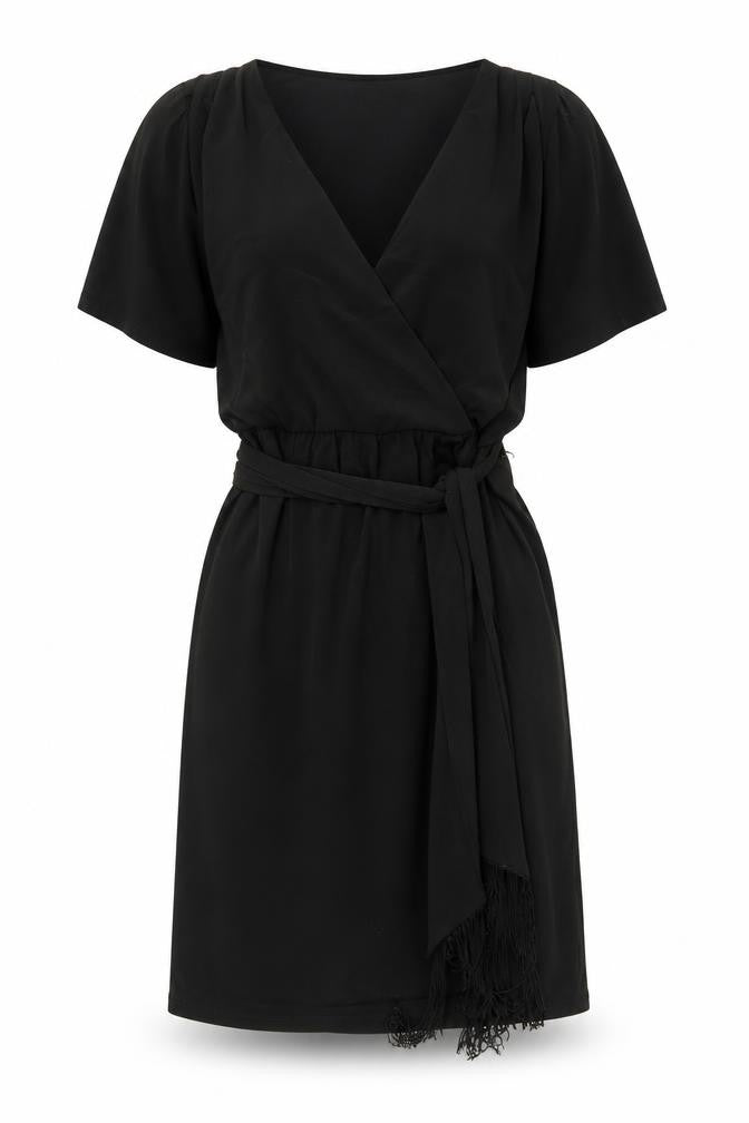 Front view of London Times women’s black polyester a-line, size UK 10, v-neck pullover