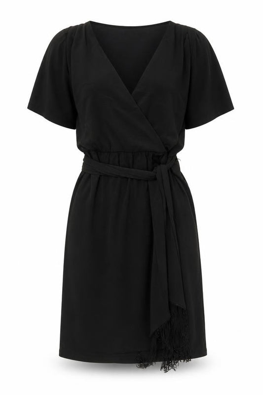 Front view of London Times women’s black polyester a-line, size UK 10, v-neck pullover
