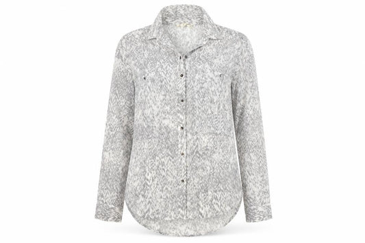 Front view of Marks & Spencer women’s green geometric polyester basic button-up, size UK 10, collared