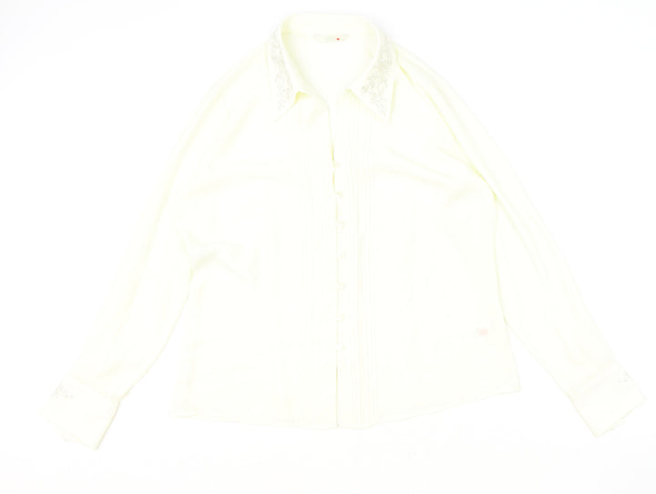 Marks and Spencer Womens Ivory Polyester Basic Button-Up Size 12 Collared