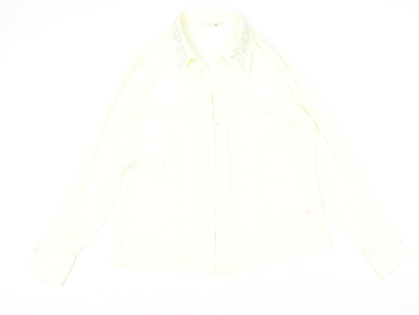 Marks and Spencer Womens Ivory Polyester Basic Button-Up Size 12 Collared