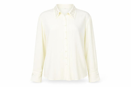 Front view of Marks & Spencer women’s ivory polyester basic button-up, size UK 12, collared
