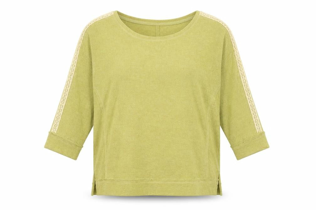 Front view of Next women’s yellow boat neck polyester jumper, size UK 14