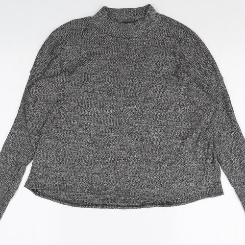 Divided Womens Grey Mock Neck Herringbone Polyester Pullover Jumper Size S Pullover