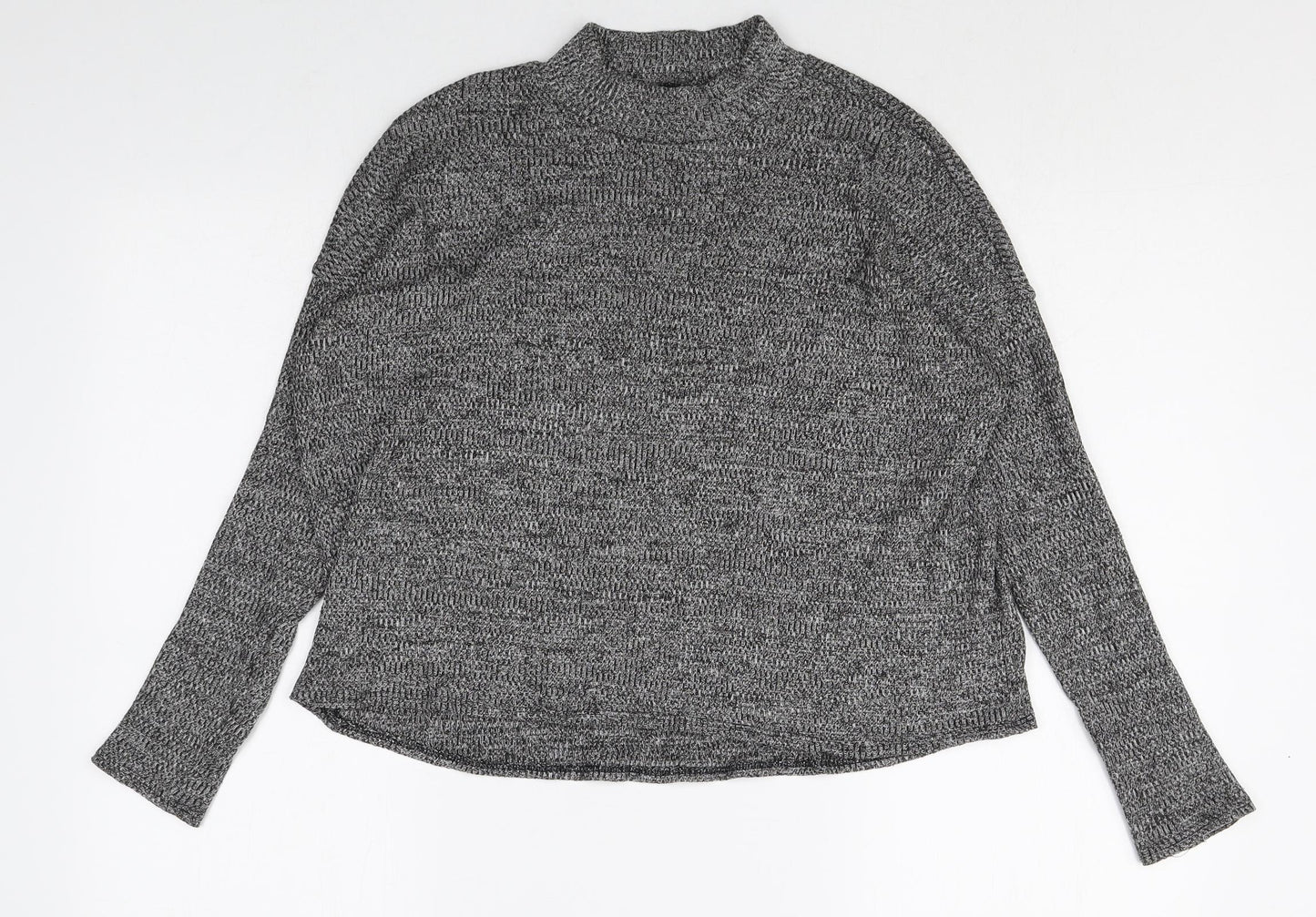 Divided Womens Grey Mock Neck Herringbone Polyester Pullover Jumper Size S Pullover