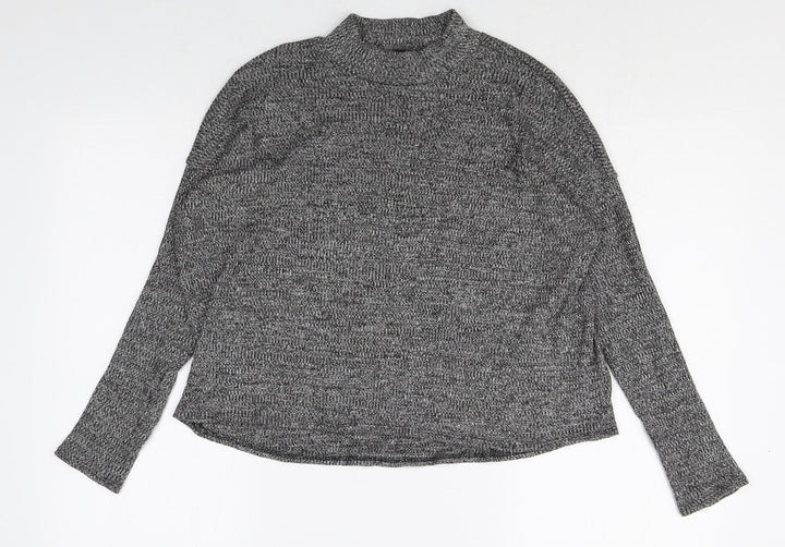 Divided Womens Grey Mock Neck Herringbone Polyester Pullover Jumper Size S Pullover