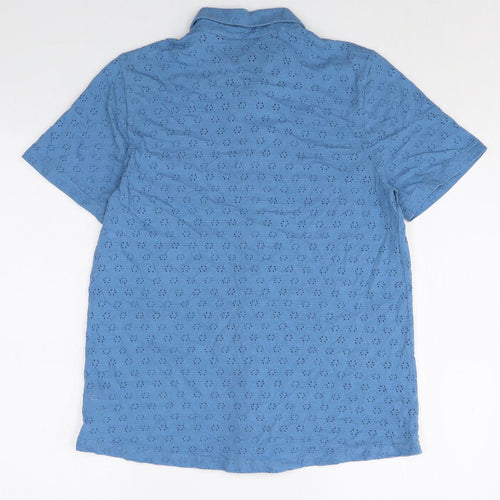 Lands' End Mens Blue Cotton Polo Size S Collared Button