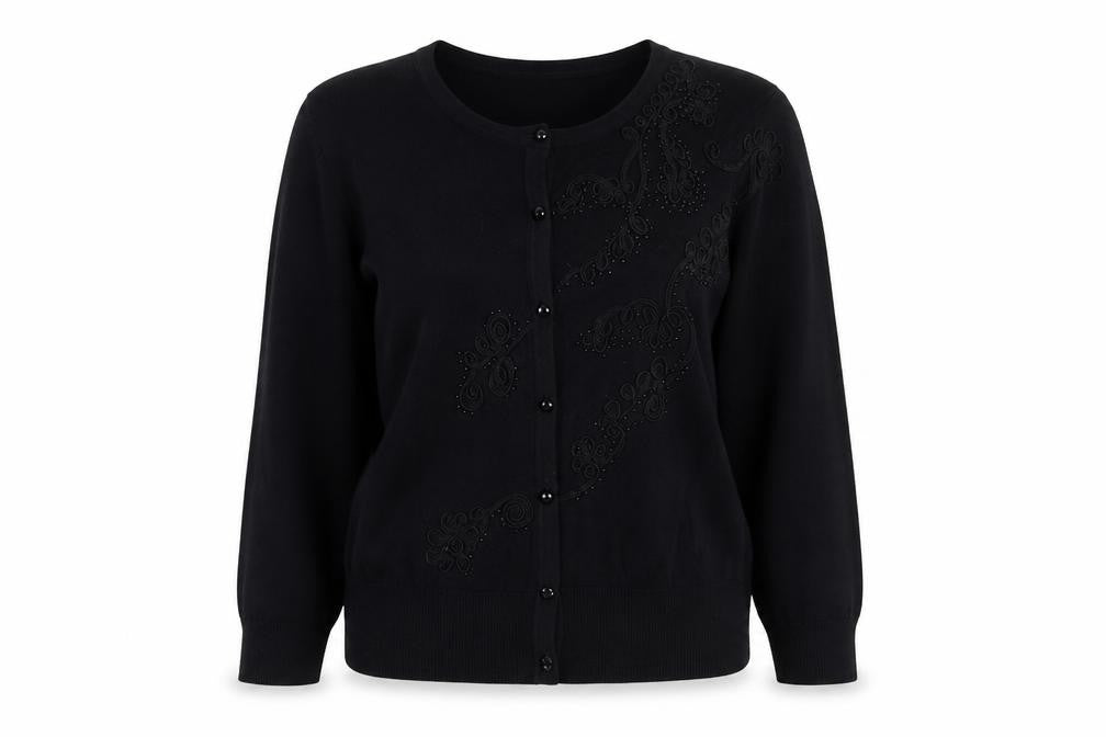 Cable & Gauge Womens Black Round Neck Viscose Cardigan Jumper Size S