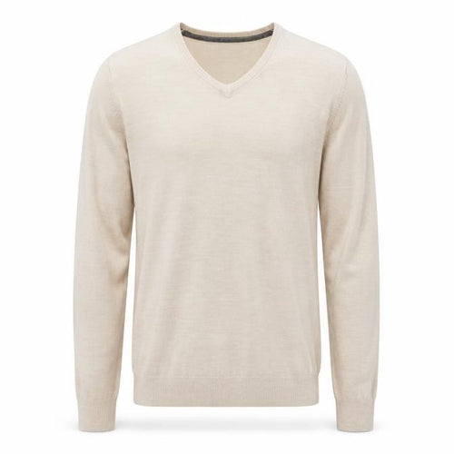 Marks and Spencer Mens Beige V-Neck Acrylic Pullover Jumper Size M Long Sleeve