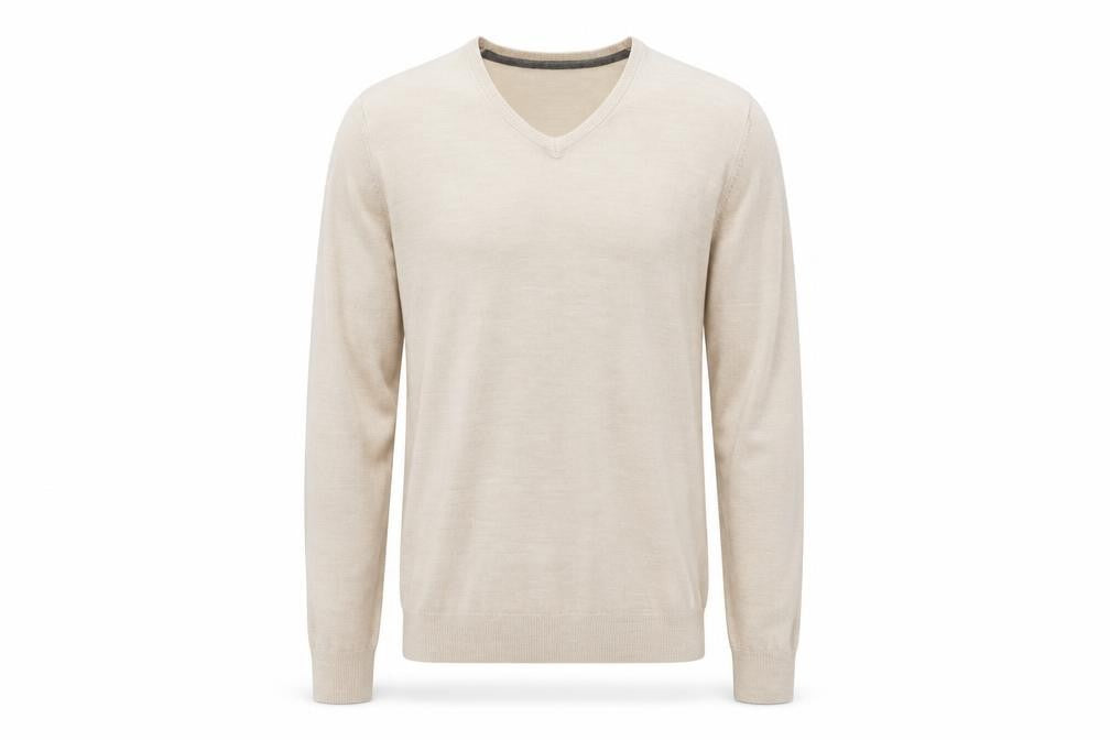 Marks and Spencer Mens Beige V-Neck Acrylic Pullover Jumper Size M Long Sleeve