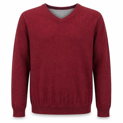 Maine Mens Red V-Neck Cotton Pullover Jumper Size S Long Sleeve