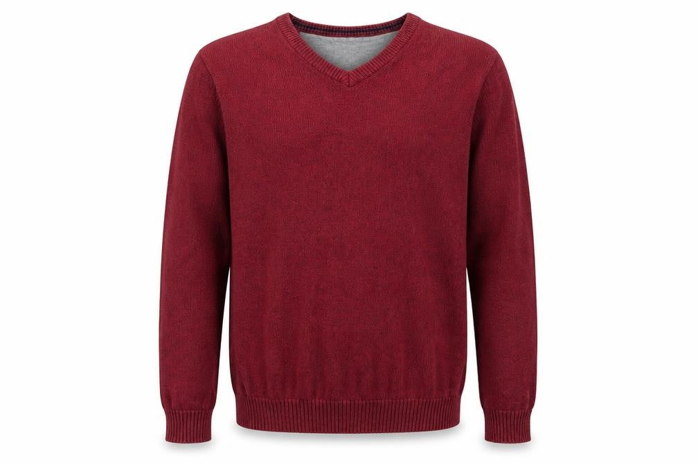 Maine Mens Red V-Neck Cotton Pullover Jumper Size S Long Sleeve