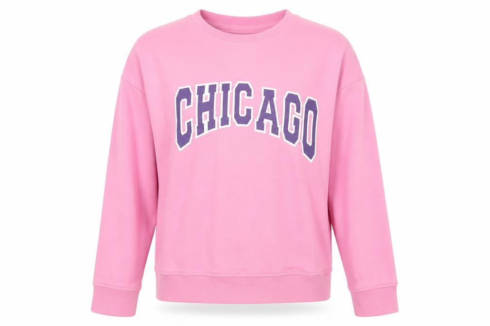Front view of New Look women’s pink cotton pullover sweatshirt, size UK 6, pullover - chicago