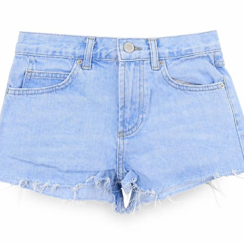 Topshop Womens Blue Cotton Cut-Off Shorts Size 6 L3 in Regular Button