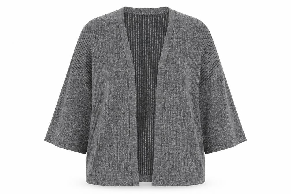 Front view of Atmosphere women’s silver v-neck viscose cardigan jumper, size UK 10