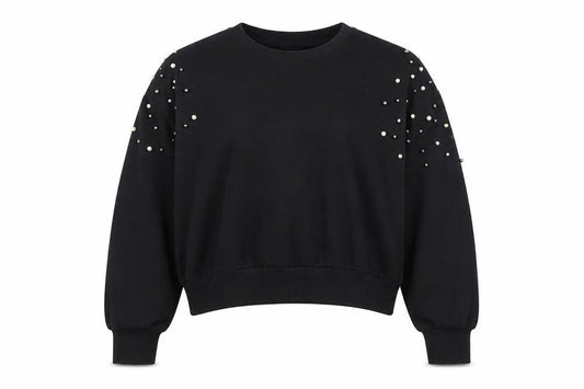 Front view of New Look women’s black cotton pullover sweatshirt, size UK 6, pullover
