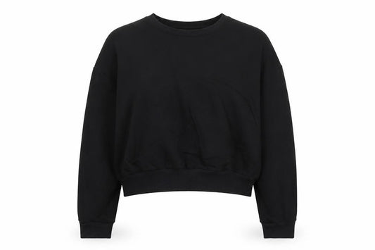Front view of ASOS women’s black cotton pullover sweatshirt, size UK 12, pullover