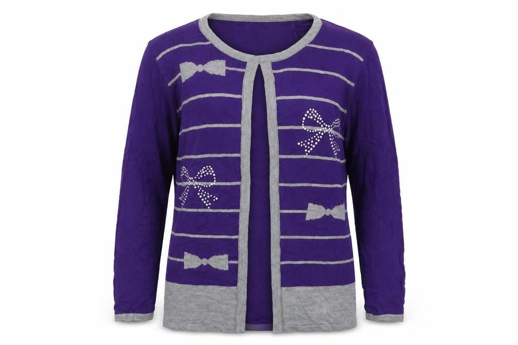 Fay Louise Womens Purple Round Neck Geometric Acrylic Cardigan Jumper Size M