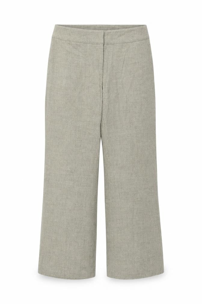 Front view of Berkertex women’s beige polyester trousers, size UK 14, 29-inch leg regular button