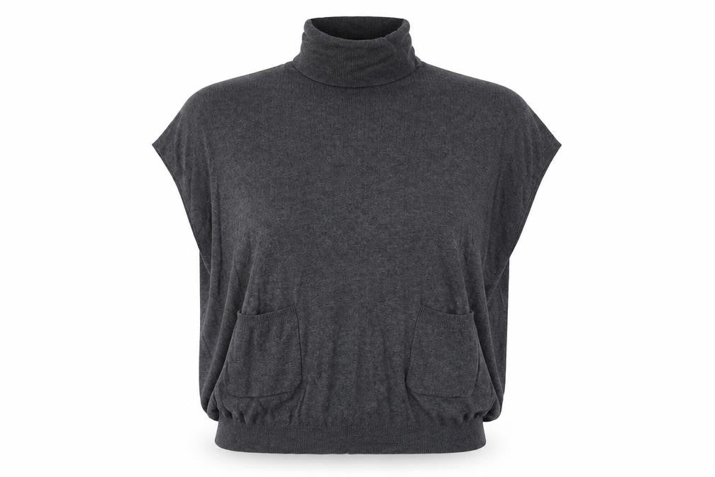 Front view of Tu women’s grey roll neck polyamide vest jumper, size UK 10