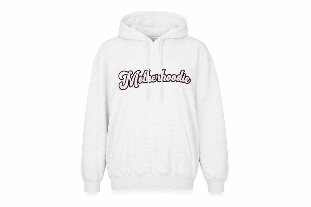 Front view of women’s grey cotton pullover hoodie, size S, pullover