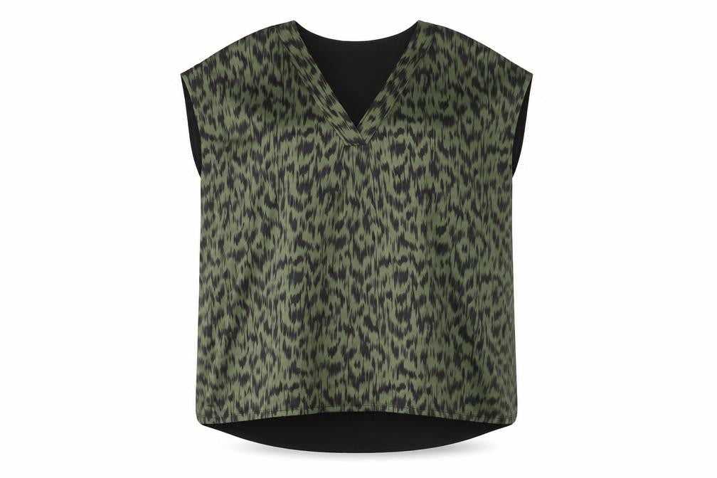Tu Womens Green Geometric Polyester Basic Blouse Size 10 V-Neck