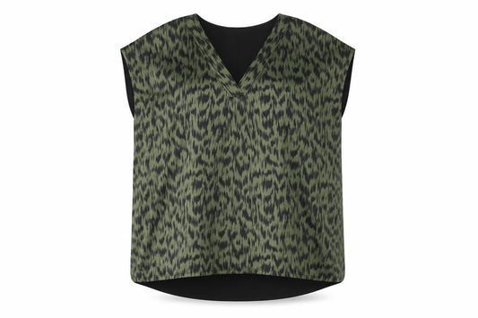 Front view of Tu women’s green geometric polyester basic blouse, size UK 10, v-neck