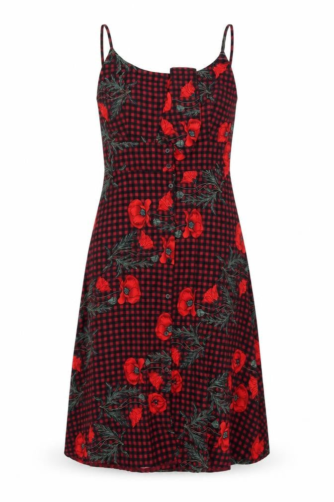 Ellie White Womens Red Floral Polyester Tank Dress Size S Round Neck Button